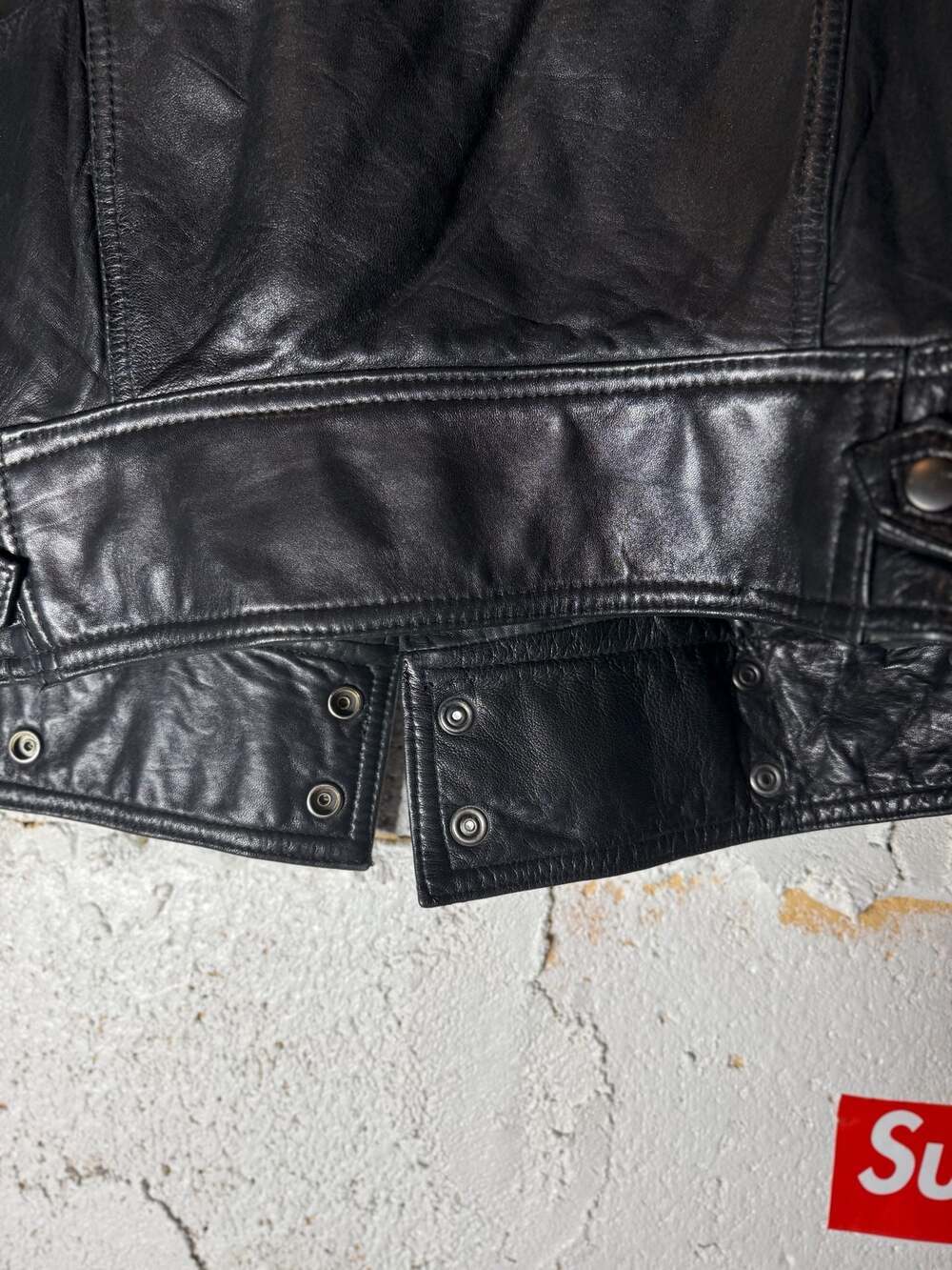 Andrew Marc Vintage Black Leather Jacket with Snap Waist and Epaulettes - Picture 11 of 15